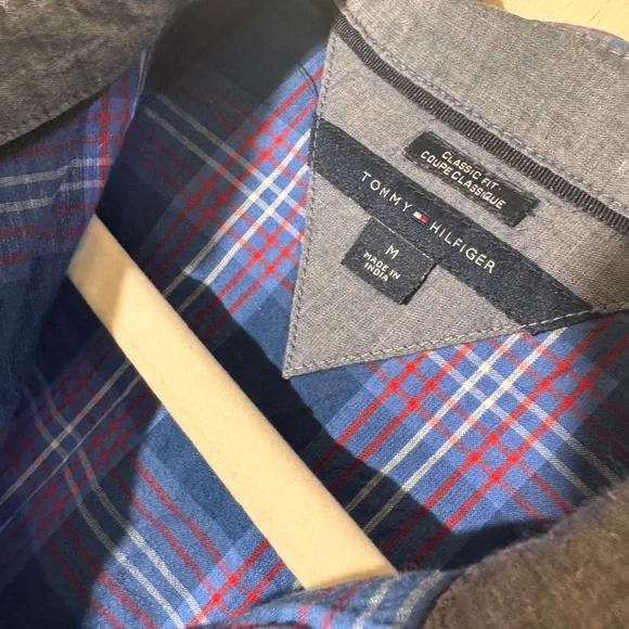 Tommy Hilfiger Men's Navy and Purple Plaid Shirt - Picture 3 of 5